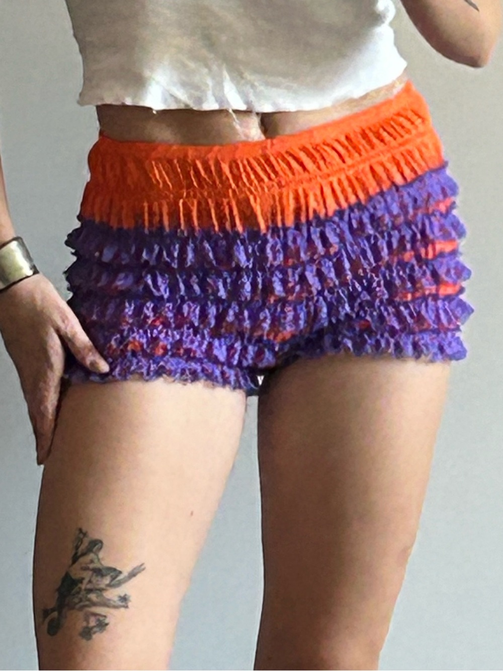 Women’s Ruffled Smocked Shorts in Orange and Purple